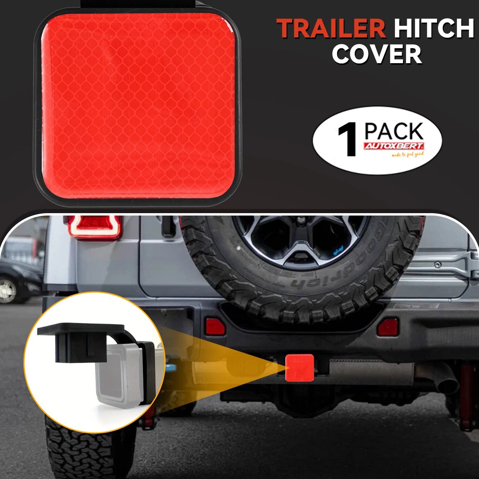 Safety Reflector 2'' Inch Trailer Hitch Cover Tube Cap Plug Receivers For Ford Toyota Jeep Nissan Chevrolet Ram Dodge ATV Red