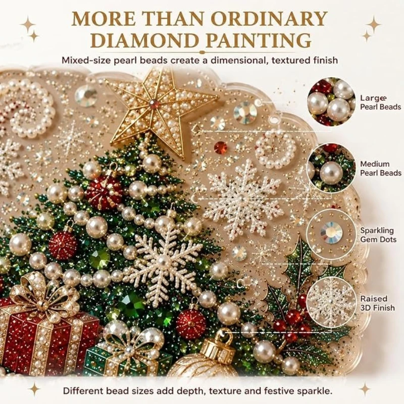 Weihnachts-Perlen-Diamant-Malerei Sonnenfänger-Set DIY Spitzenrand Acryl-Ornament Metallkette Gemischte Perlen Weihnachts-Wanddekoration – Detail 4