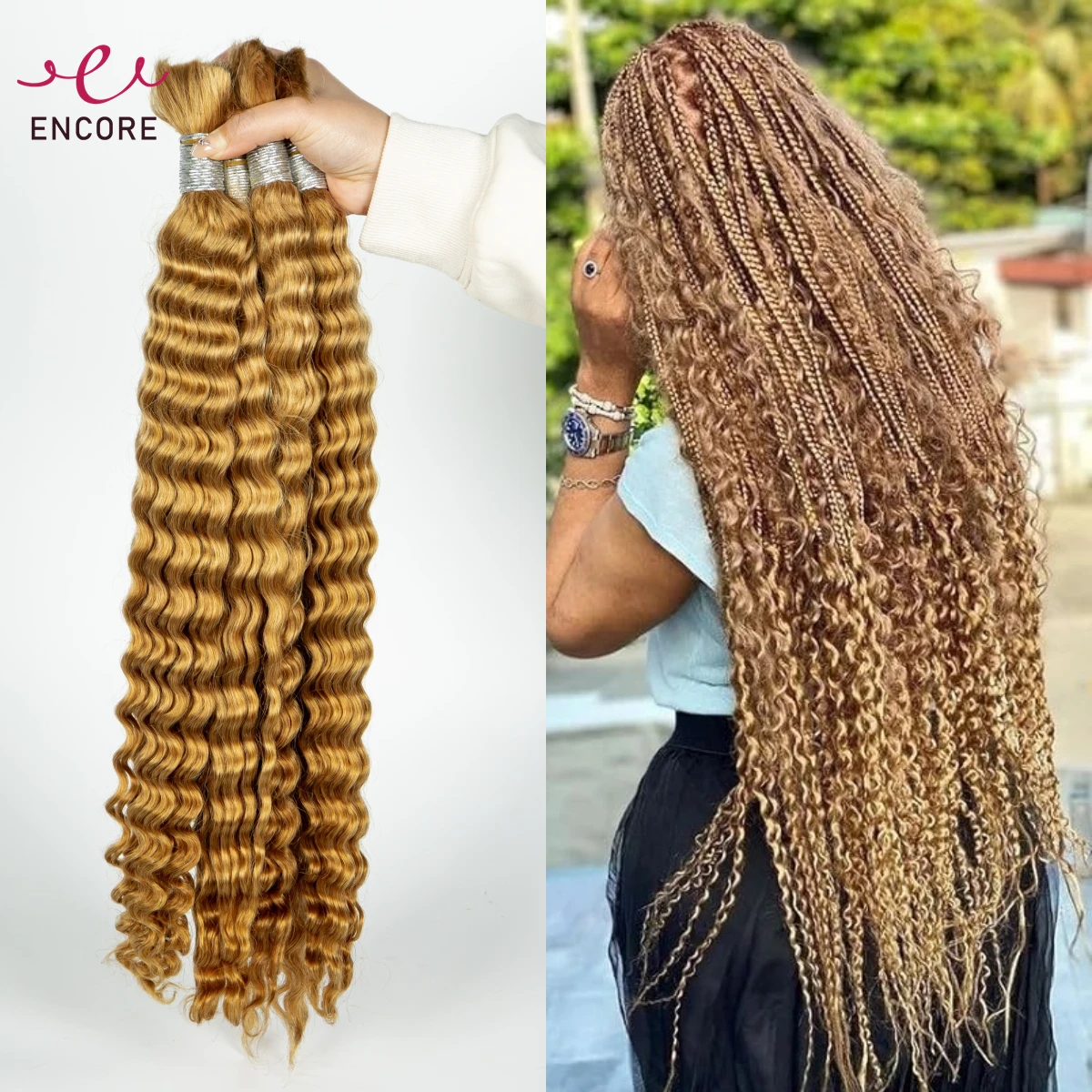 26 28 Inches Ombre Deep Wave 100% Virgin Human Hair Bulk for Boho Braided Extensions No Weft Human Hair Bundles for Braiding