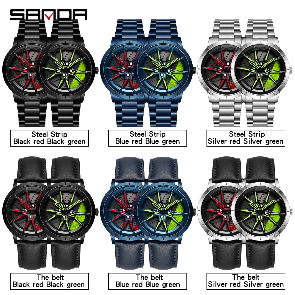 Fashion Sanda Top Brand Steel 360 Rotating Wheel Dial Steel Casual Luxury Waterproof Sport Men Quartz Watches Relogio Masculino