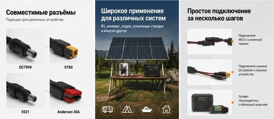 Solar Connector to Dc7909 Xt60 5521 30a Adapter Multipurpose Waterproof Dustproof for Rv Caravan Solar Panel Connection