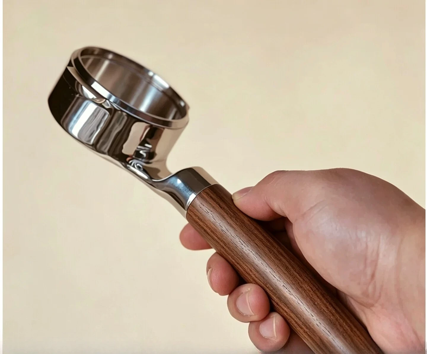 Bottomless Portafilter 58mm E61 Walnut Handle Stainless Steel for Espresso Machine