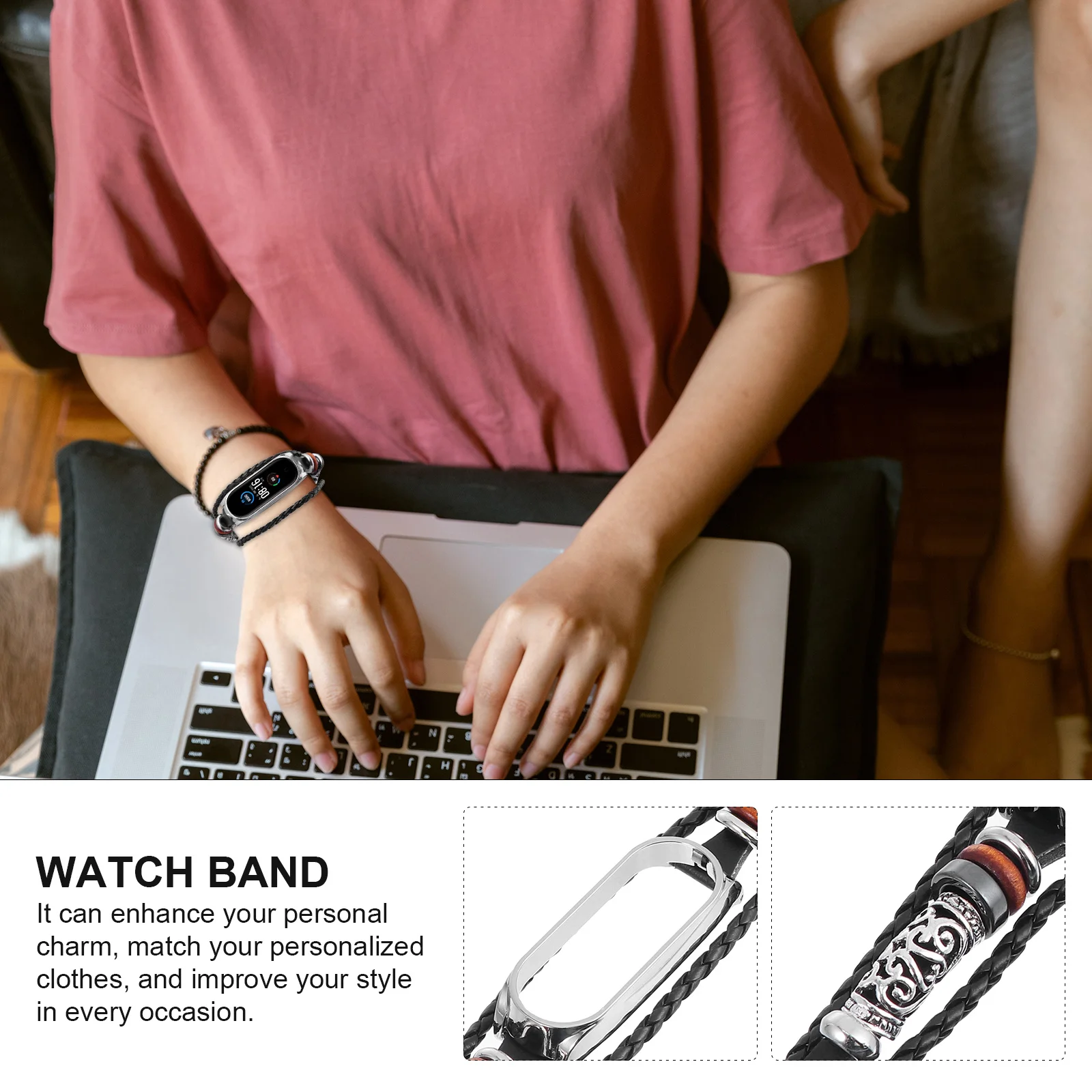 

Retro Metal Beads Wristband Compatible with Mi Band 5 Easy Install Comfortable Stylish Replacement Bands