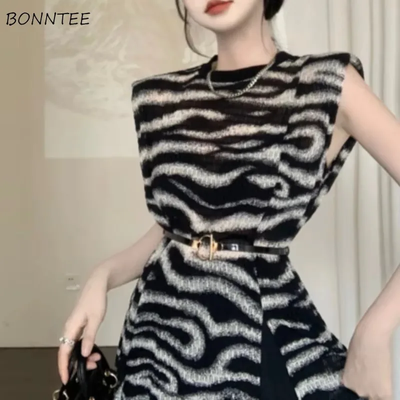 Mini Sukienki Bez Rękawów Damskie Dekolt O-neck Modne Miękkie Młodzieżowe Codzienne Ubrania High Street Letnie Fajne Dziewczęce Popularne Ins Harajuku