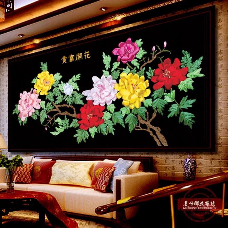100cm Big Size Needlework Ribbon Cross stitch Set for Beginner Flower Floral Embroidery kit Living Room Painting Birthday Gift