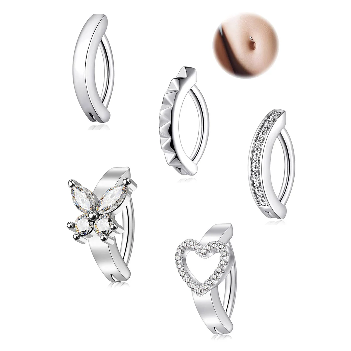 Piercing para Ombligo de Acero Inoxidable 316L, Anillo para Ombligo de Acero Quirúrgico para Mujer, Joyería para el Ombligo