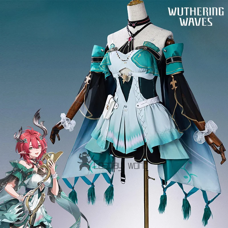 Wuthering Waves Ciaccona Cosplay Costume Wig Dress Skirt Headwear Choker Props Full Set For Women Girls Rinascita Carnival Party - view 2