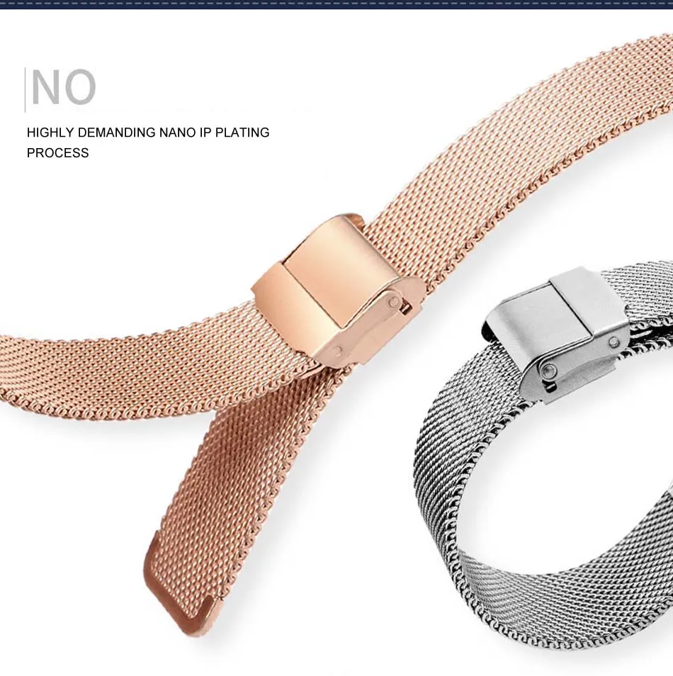 Milanese Uhrenarmband 12mm 14mm 16mm 18mm 20mm 22mm 24mm Universal Edelstahl Metall Uhrenarmband Armband Schwarz Roségold – Detail 4