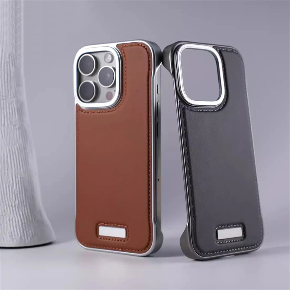 Luxury Ultra Thin Borderless PU Leather Case For iPhone 16 Pro Max 15 14 13 Business Frameless Slim Cover IPhon 16 Promax Shell