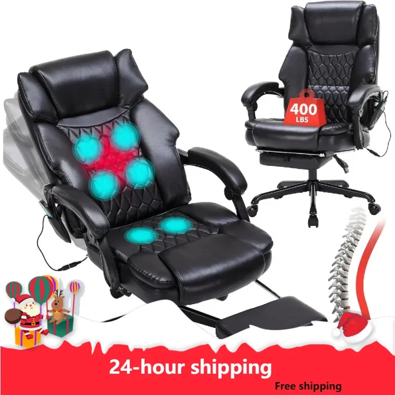 Massage Office Chair With Foot Rest 6 Points Vibration And Heat Home Office Desk Chairs 350lbs Reclining Managerial Chairs