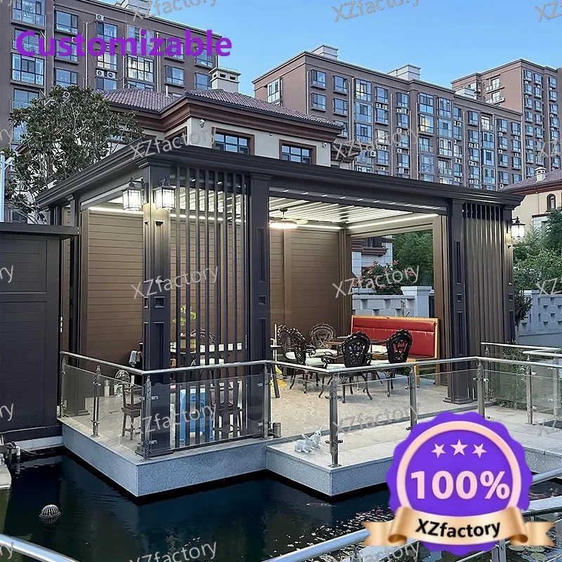 Sunroom aluminum alloy pavilion, outdoor courtyard garden pergola, new Chinese style villa