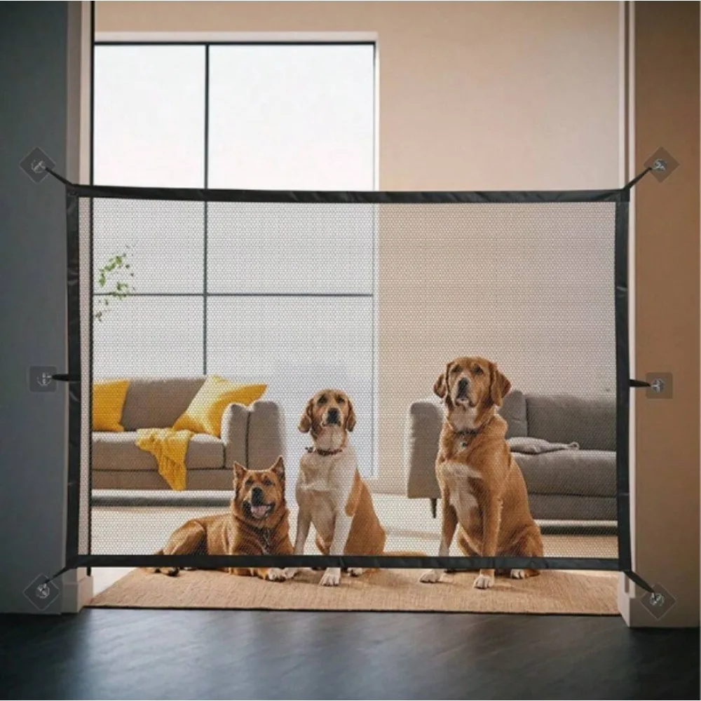 Pet Isolation Barrier Nylon Mesh Pet Divider No Need To Punch Hole Pet Separation Fence Folding Breathable Safety Dog Gate Guard