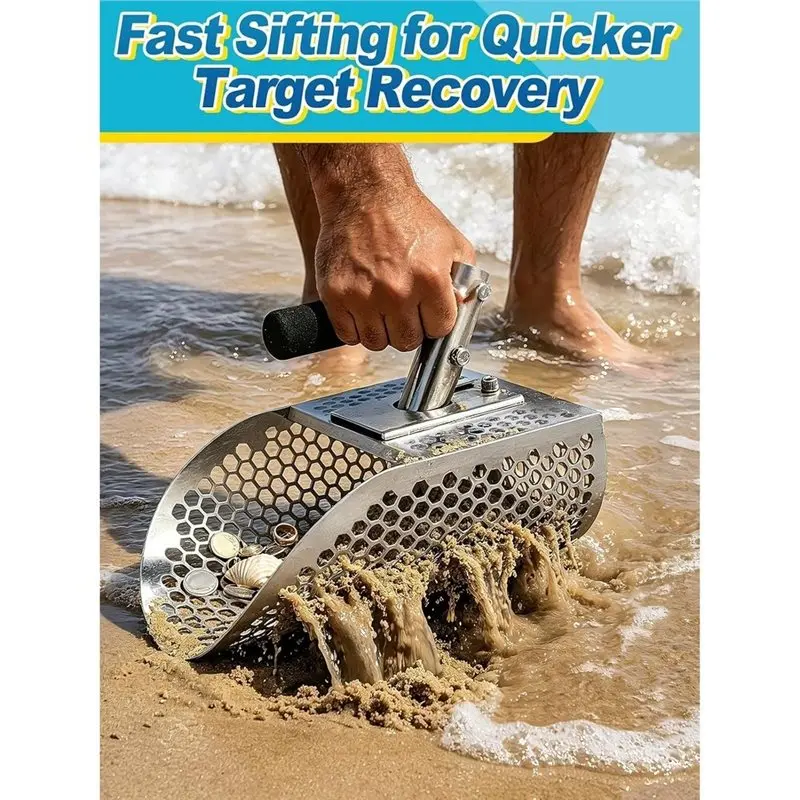 YSUN-Sand Scoop For Metal Detecting, Sand Shovel Sifter In 45In Length Anti-Rust Stainless Steel Tooth Design For The Beach