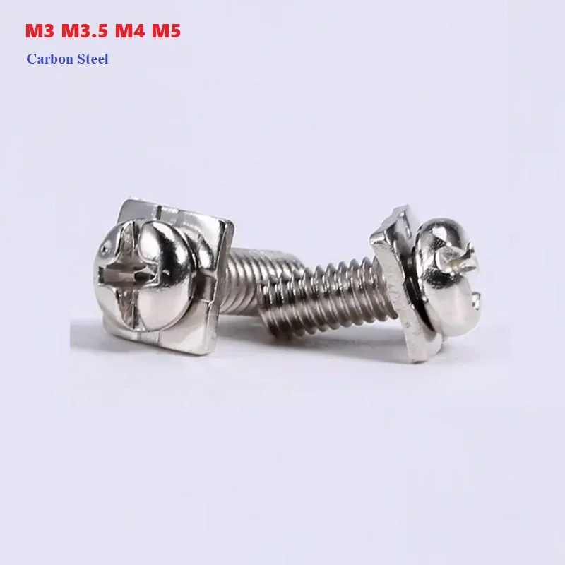 PM Square Washer Two Combination Screw Cross Round Head Pan Head Pad Nickel Plated Small Screws M3 M3.5 M4 M5