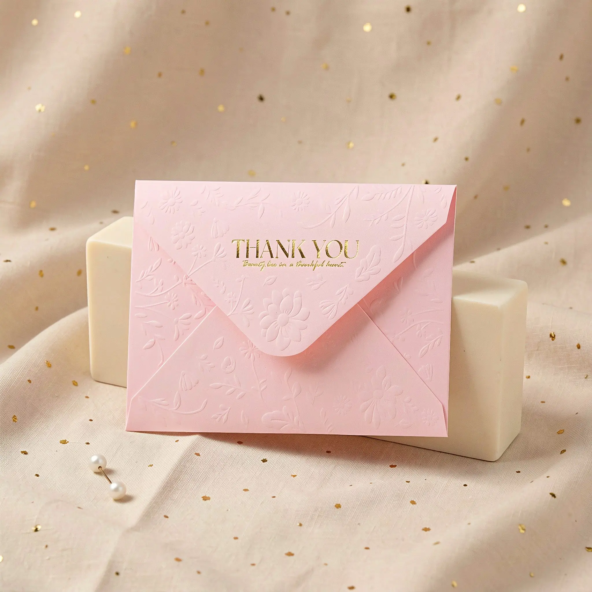 10 Pcs Embossed Hot Stamping Invitations Floral Decorative Envelopes Announcement Fancy Flower Card Mailing Pink