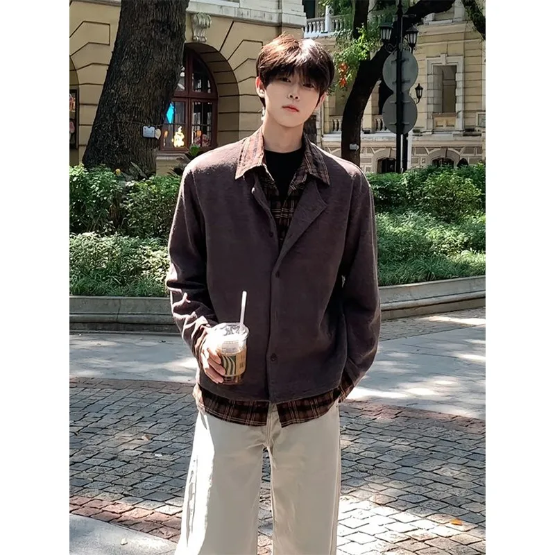 

Men's Knitted irt Collar Sweater Autumn Winter Sle Patchwork Luxury Lightweight Faionable Cardigan Coat Casual Wear