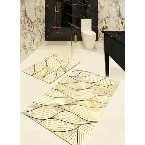 Ardizayn Ocean-Gold, Slip-Resistant, Not Peel Leather Outsole 2'li Bath Mat (60X100-40X60)