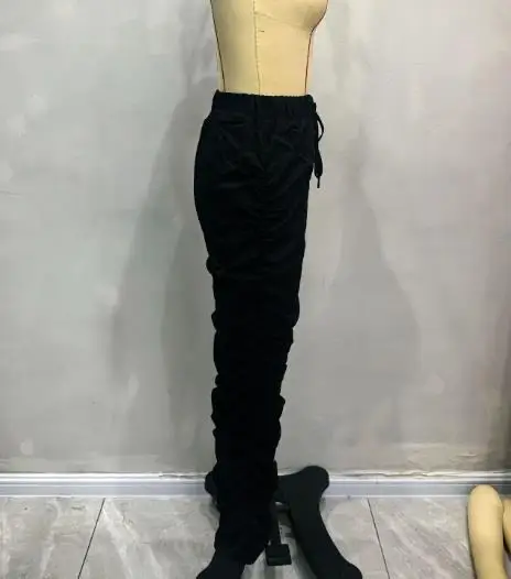 2025 الربيع والخريف بلون عالية الخصر مطوية مكدسة السراويل تصميم تسعة فين السراويل النسائية عادية العصرية الساق الجوارب #5