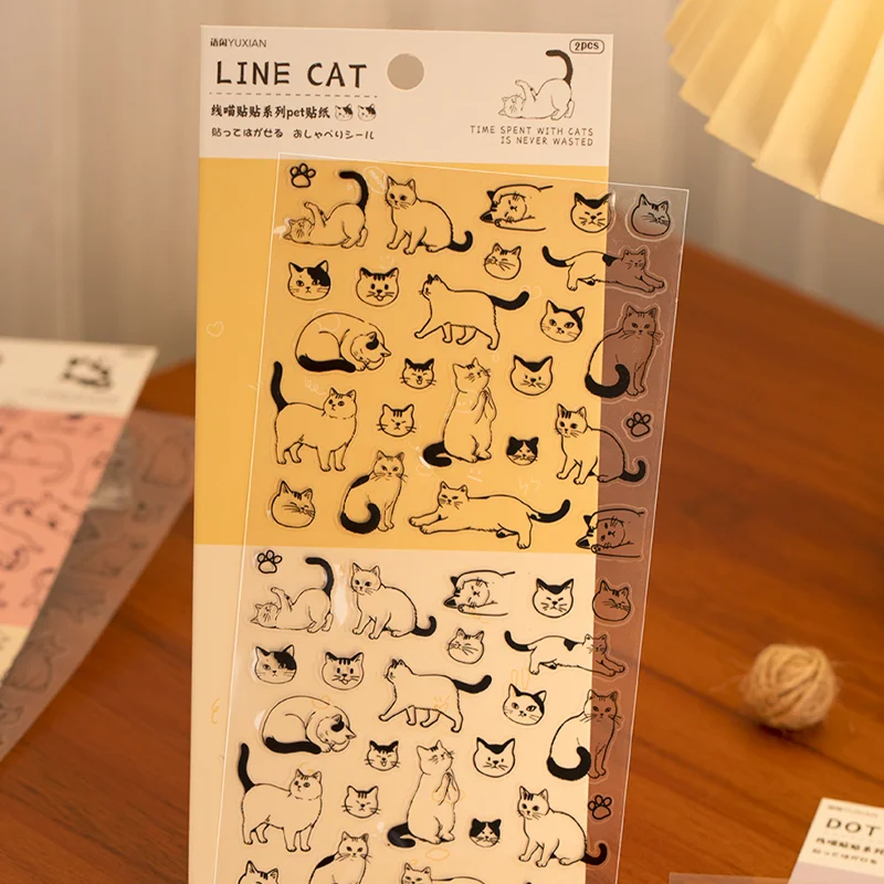 미스터 페이퍼 8피스 와이어 캣 스티커 PET 스티커 저널링 용품 DIY 스크랩북 다이어리 캘린더 사진 액자 앨범 장식