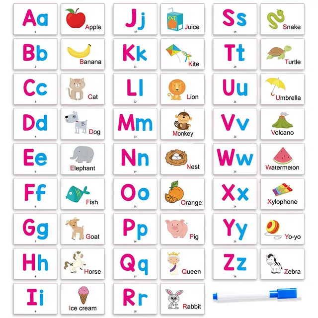 27 pierwszych słów fiszki alfabet ABC karty zwierząt z 1 długopisem szkolne wczesne uczone edukacyjne Chidlren dzieci zabawki prezenty