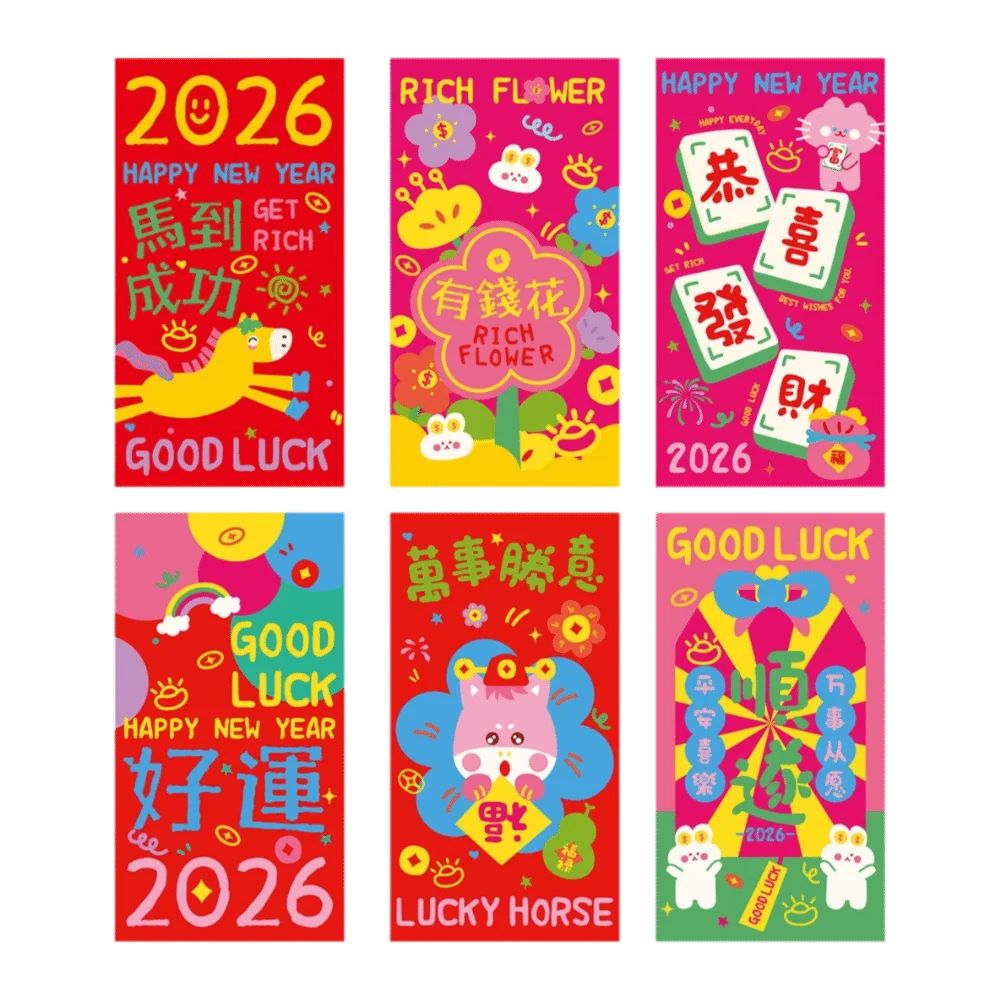 6Pcs Lucky Red Envelopes Gold Foil Design New Year Blessing New Year Red Packets Chinese Style Cash Gift Envelopes