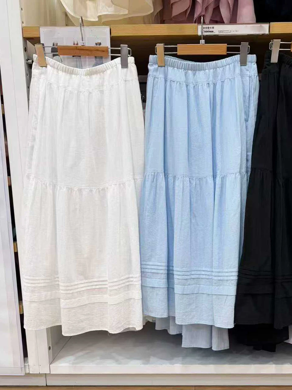 Spring Summer Women's  Color A-Line Skirt Elastic Waist Long Skirt Layered Cake Skirt High Waist Print Other Material