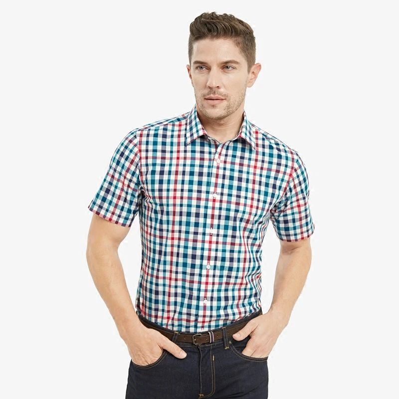 Smart five 100% Cotton Mens Shirts 2017 Summer Casual Shirt Short Sleeve High Quality Plaid Shirts For Male SFS5A315