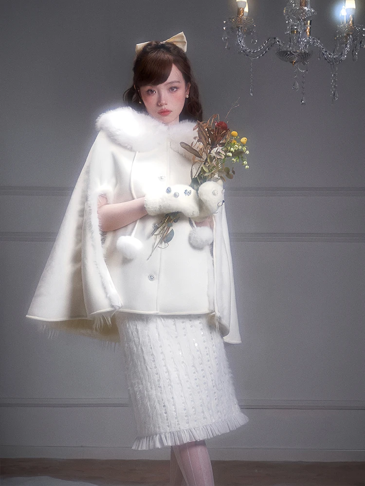 

RunRunSweet Original Winter Outerwear Faux Fur Coat Skirt f Autumn Winter Warm White Long Hair Environmental Protection