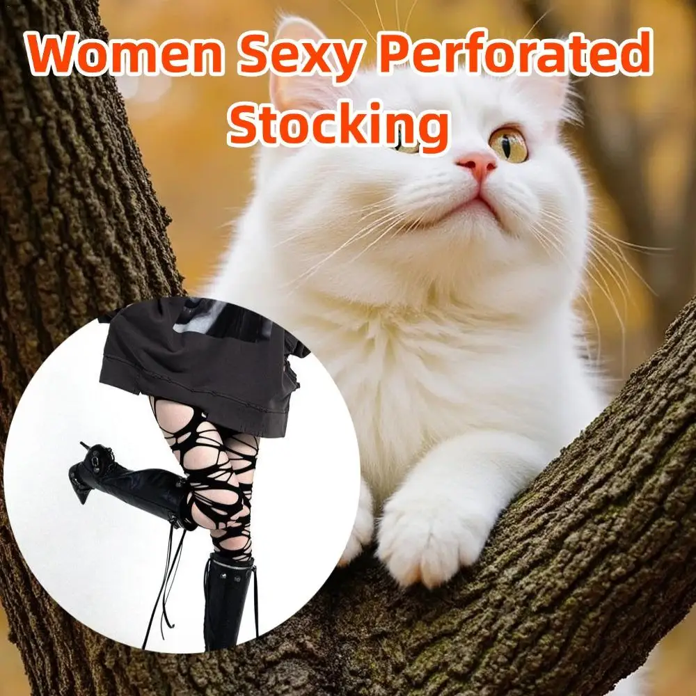 

НОВЫЕ женские сексуальные перфорированные чулки в готическом стиле, черные, в стиле панк, рваные колготки на Хэллоуин, чулочно-носочные изделия, вечерние нижнее белье, колготки