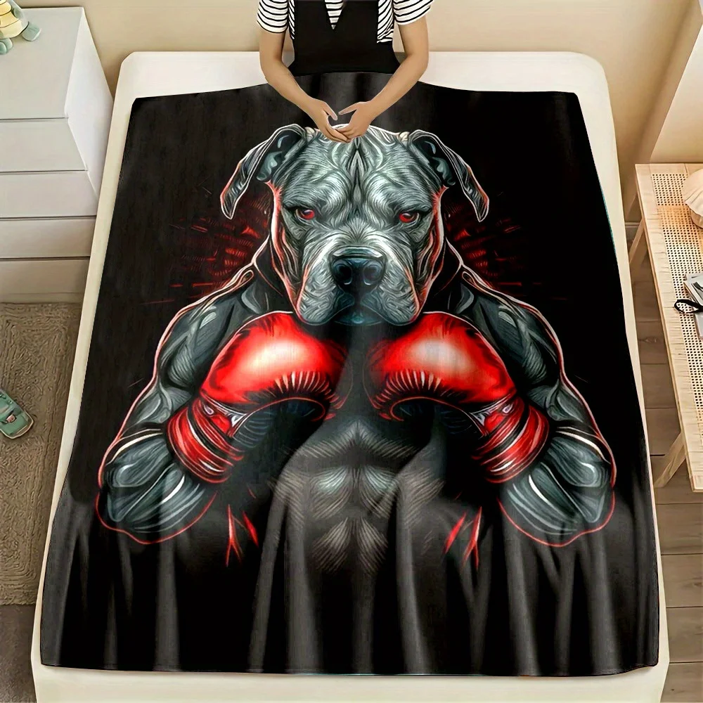 Couverture imprimée en flanelle à motif de chien de boxe, adaptée à toutes les saisons, adaptée au salon, au bureau, au canapé et au voyage, 180x250CM