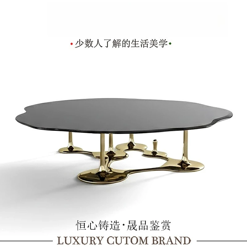 Designer high-end glass coffee table, luxury mansion large flat living room art stainless steel coffee table customization