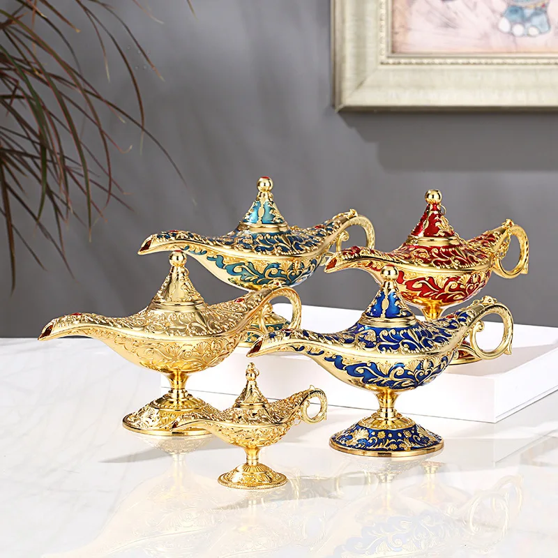 Home Decoration Classical Style Aladdin Magic Lamp Ornament Retro Patterned Wishing Lamp Decoration Craft Home Festival Dec