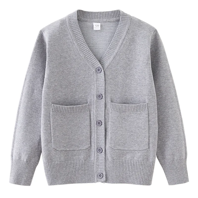 Children's School Uniform Sweater Autumn/Spring Kids Casual Knitted Pocket Cardigan Coat For Teenager Girls Boys Age 4-14 Years