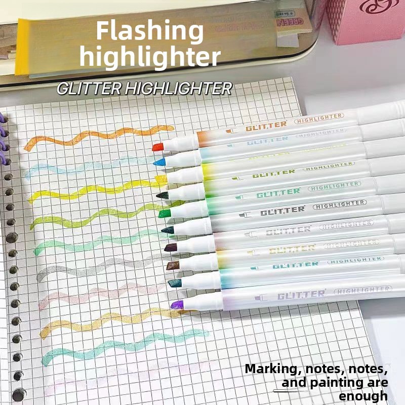  5pcs/set Aesthetic Star Glitter Highlighters Shiny Scrapbook Doodle Pens Notebook Highlight Markers Pen Kawaii Kids Stationery 