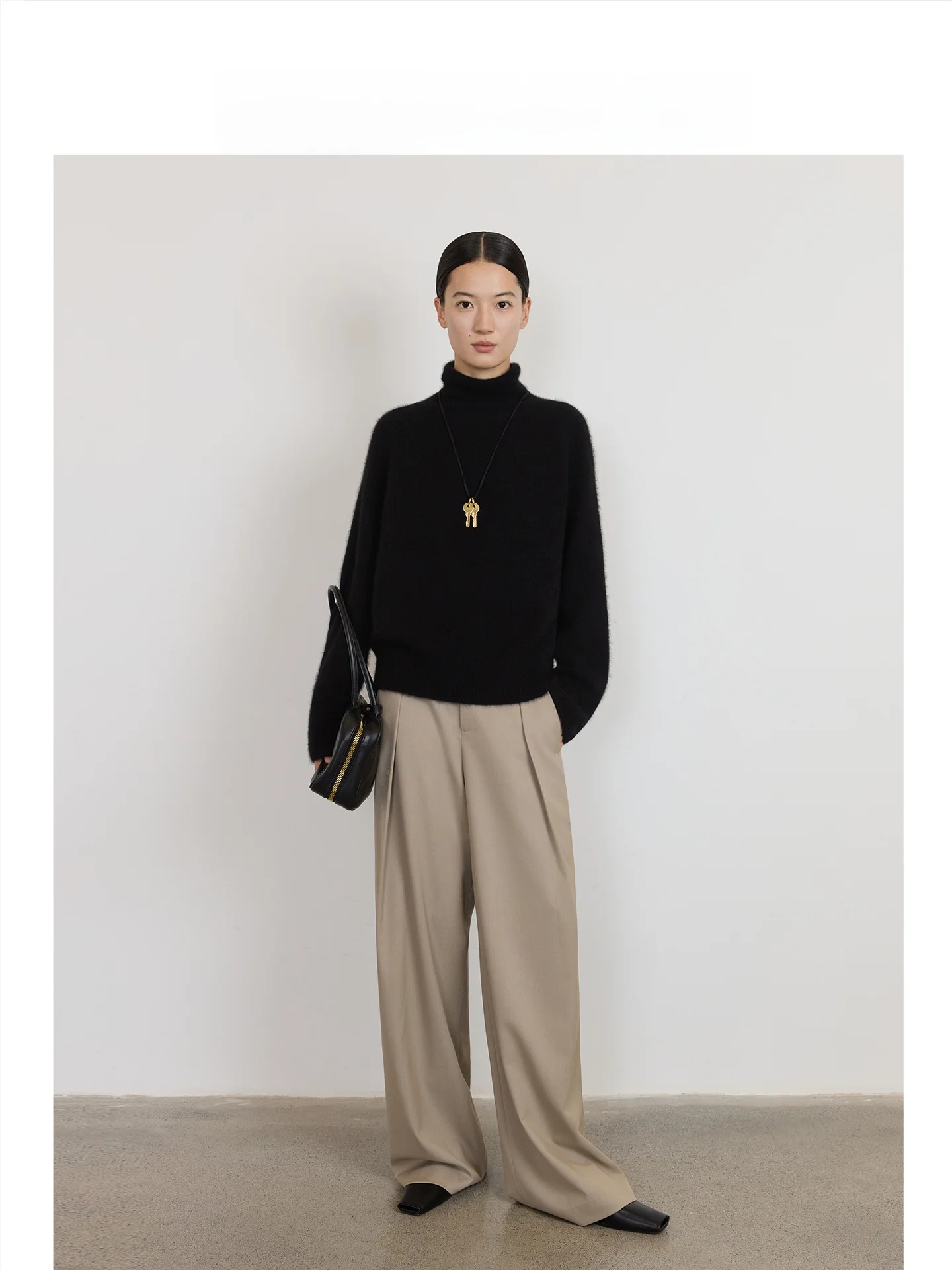 

CEJIA Premium Wool Wide Leg Suit Pants Women's Commute Sle Pleated Straight Cut Long Trousers Winter New Arrival