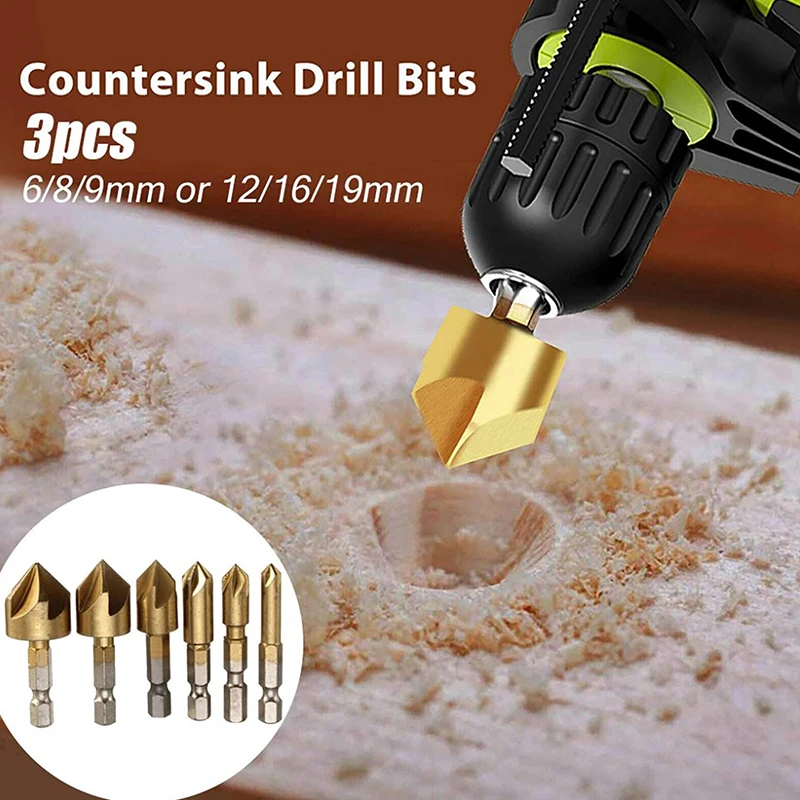 12/16/19mm Countersink Boring Drill Bit Set For Wood Metal Quick Change Drill Bit Tool Chamfer Drill Tool