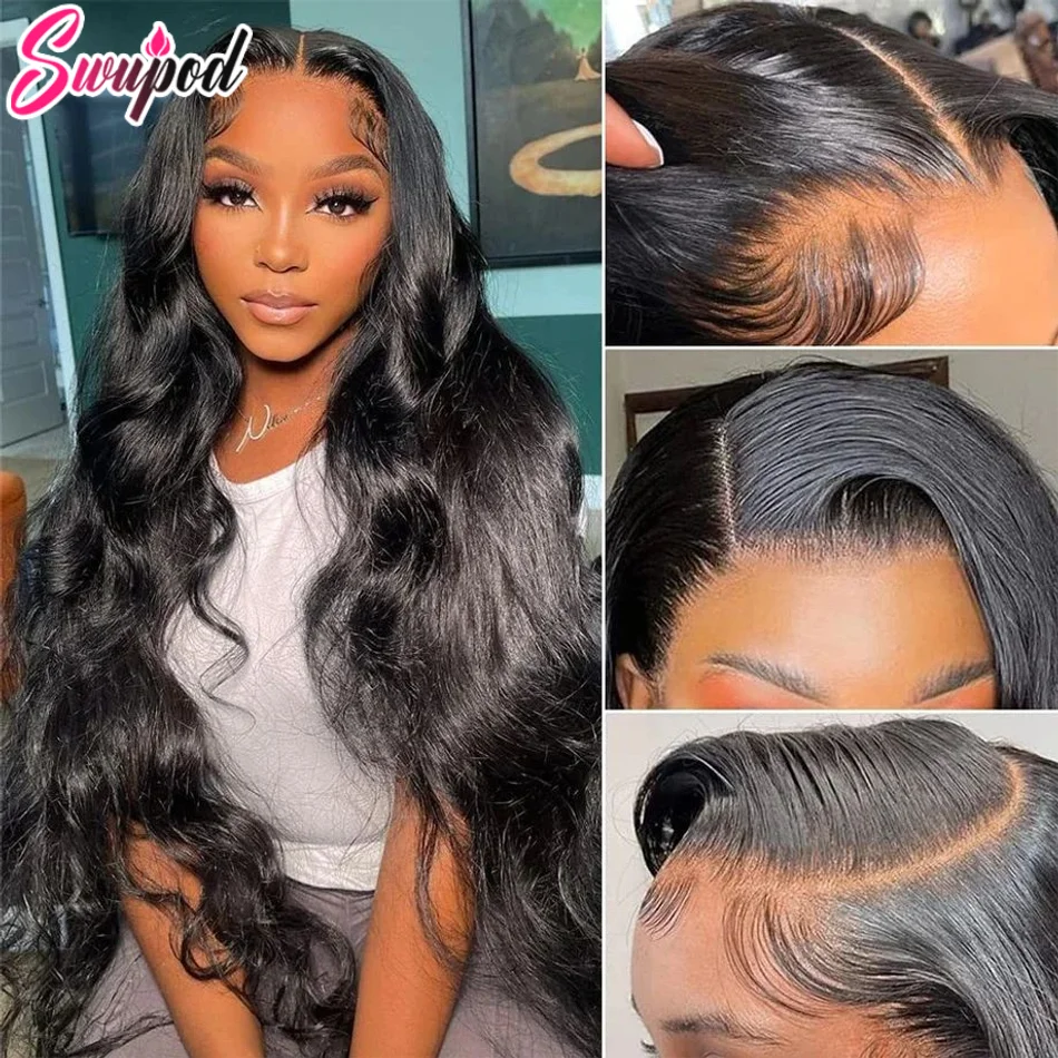 

360 Полный кружевной парик 250% 13x6 HD Lace Frontal Wig 13x4 Frant Silky Body Wave Curly Remy Human Hair Темно-черный Бесклеевой Предварительно выщипанный