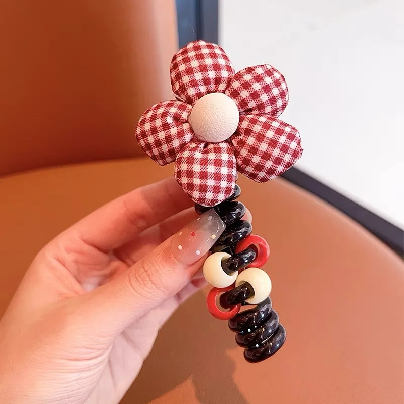 

Children's Red Flower Phone Line Hair Ring, Girl's Headband, Rubber Band Hair Accessory Ponytail Hair Accessory,Female Headbands
