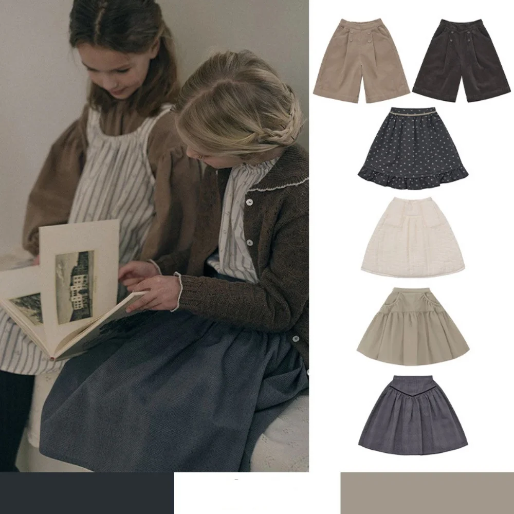 In-Stock Versatile Corduroy Wide Leg Pants for Girls Cotton Floral Print Warm Outdoor Wear Comfortable All-Match Style