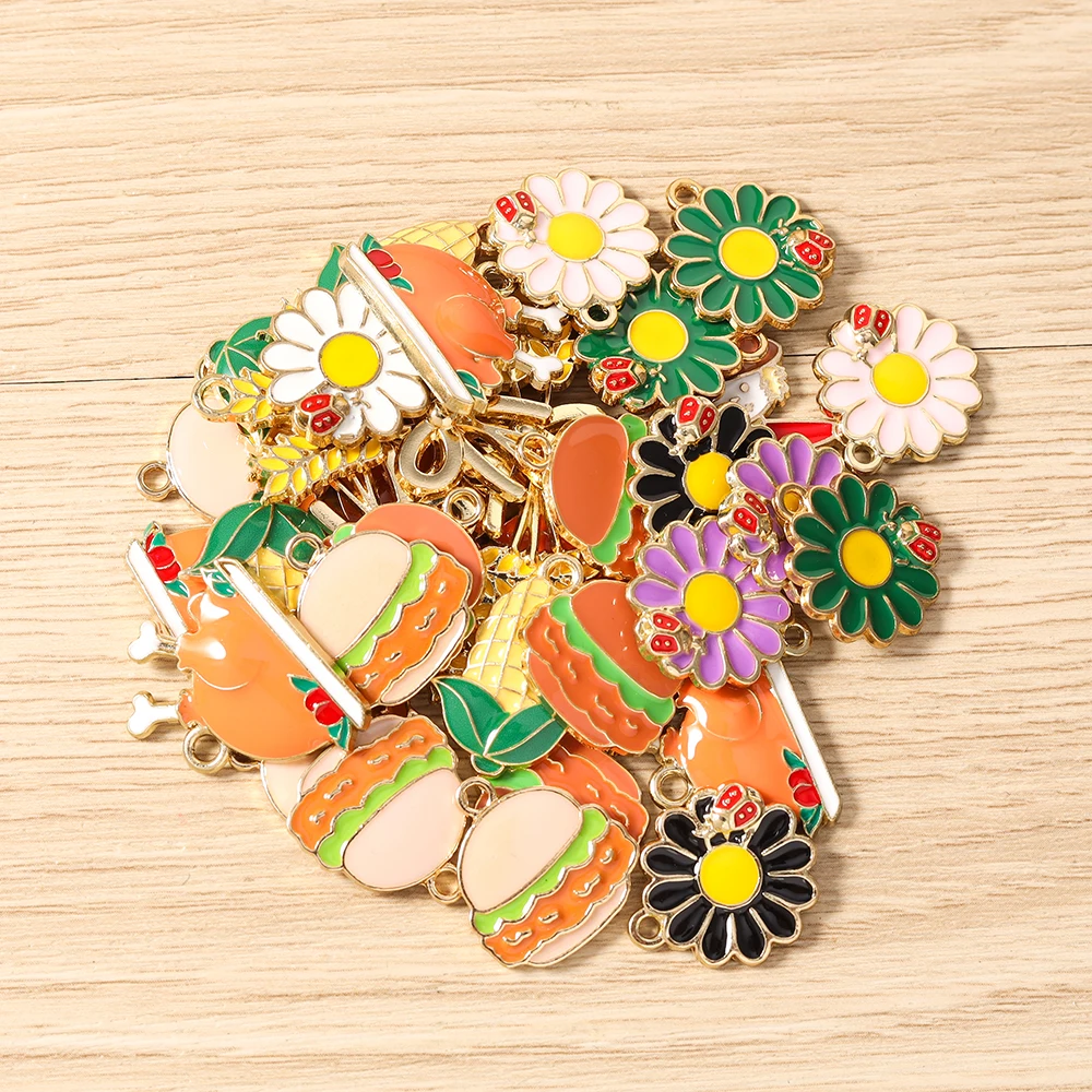 Tusember 10 Stück Emaille-Anhänger in Form von Ahorn, Mais, Truthahn, Kürbis und Blumen für DIY Armband- und Halsketten-Schmuckherstellung – Detail 1