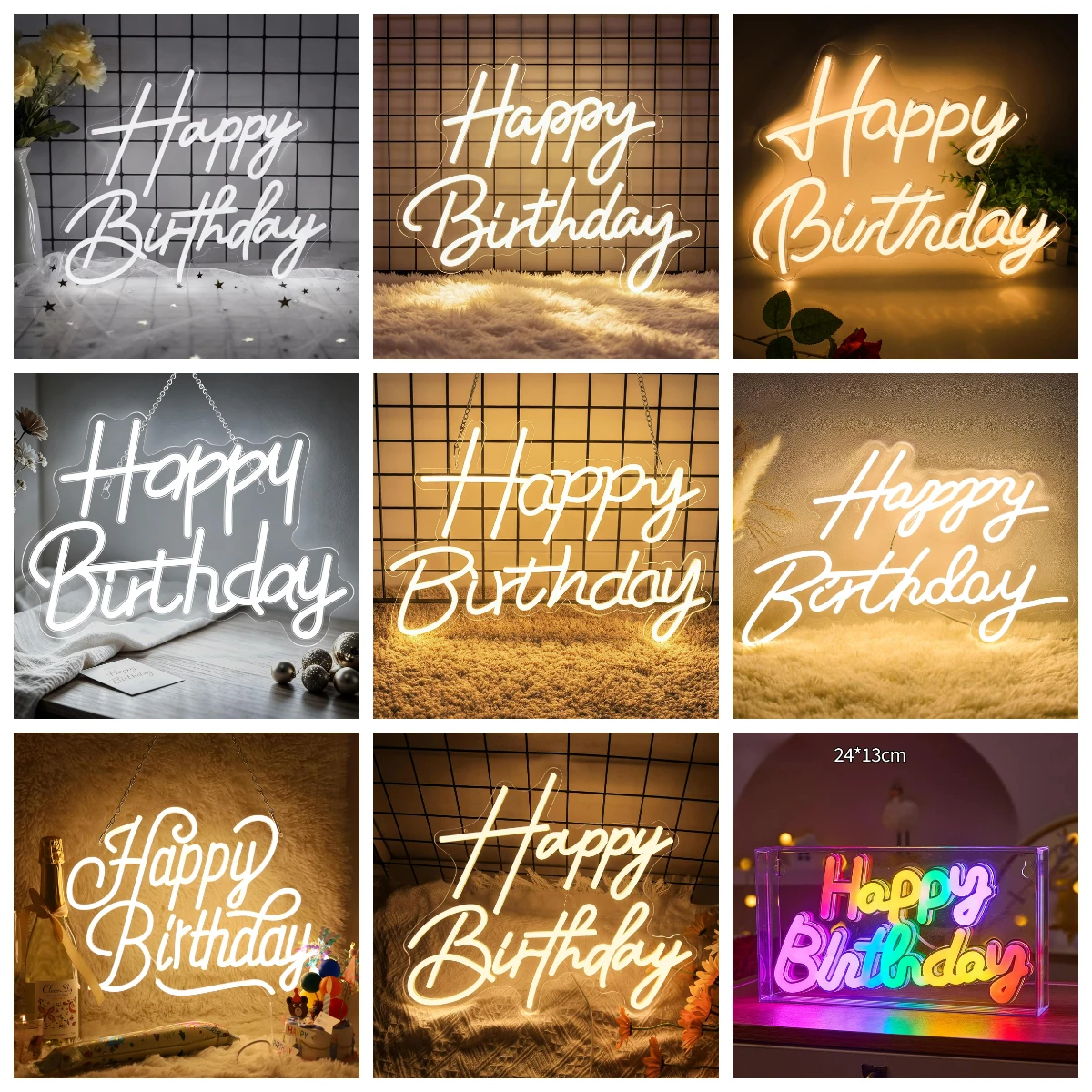 Happy Birthday Neon Sign USB Powered LED Neon Light for Party Any Ages Bday Celebration Bedroom Aesthetic Decoration Gift