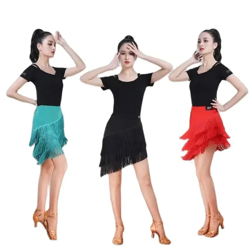 2023 New Adult Latin Dance Skirt Women's Four Seasons Wearable Dance Skirt Fringe Latin Dance Practice Performance Clothing