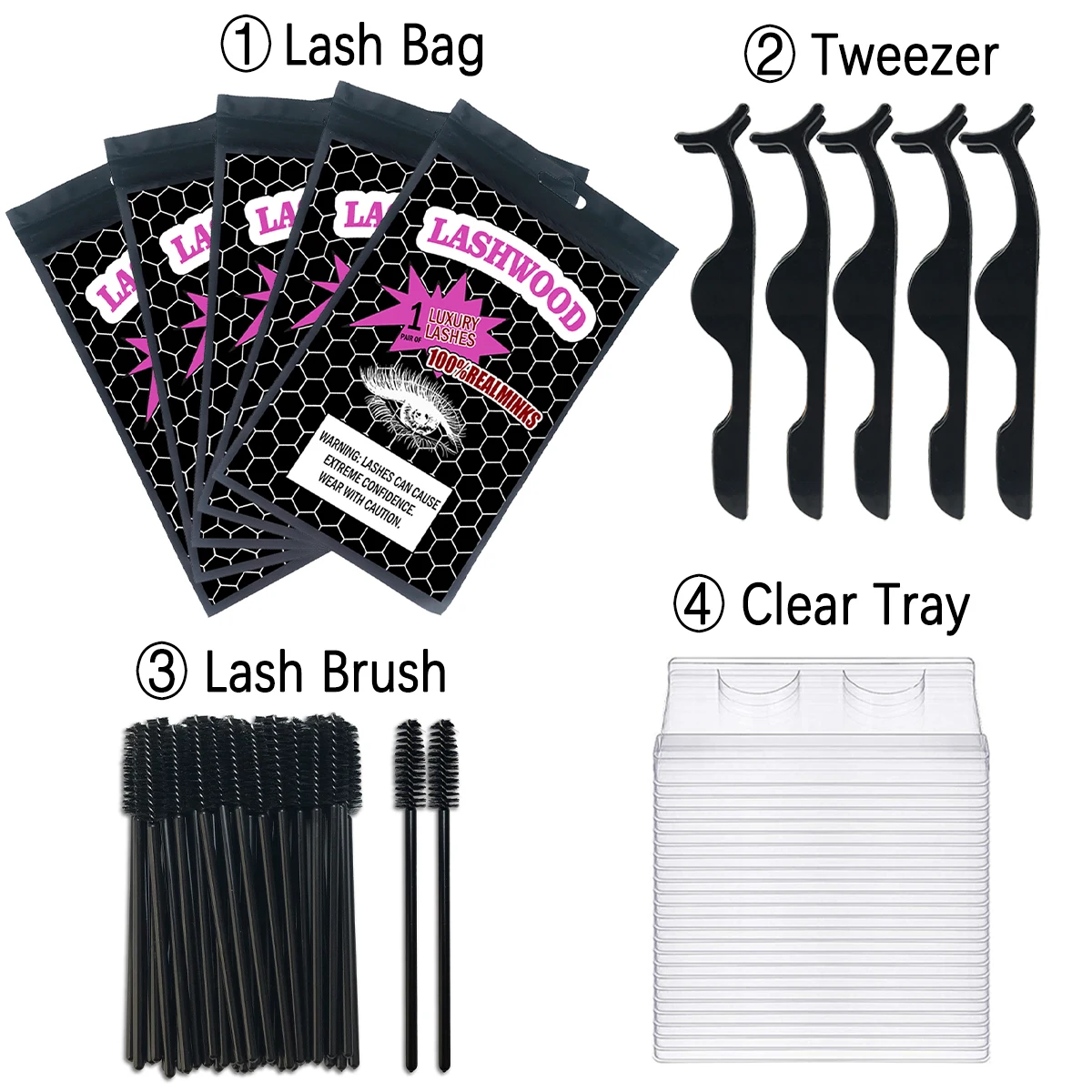 Lashwood Bag Package Sets Zip Lock Lash Packaging Resealable Eyelashes Case Pouch Cosmetic Box For Travel Salon Custom Logo