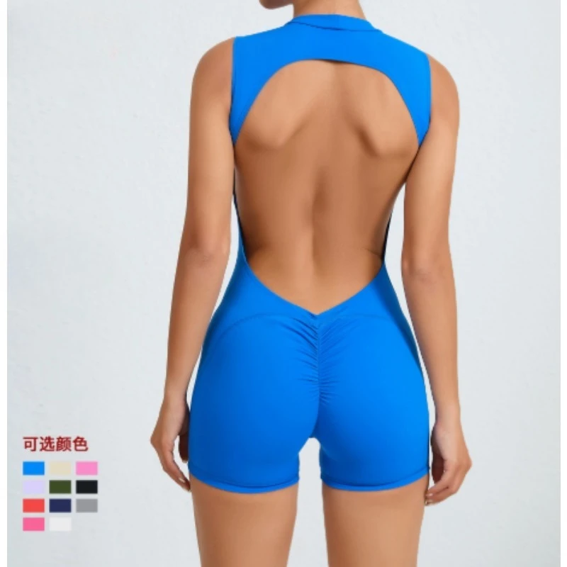 

Новинка 2024, женские короткие комбинезоны для йоги без рукавов, спортивные комбинезоны с открытой спиной, цельные боди, бесшовная спортивная одежда для фитнеса, одежда