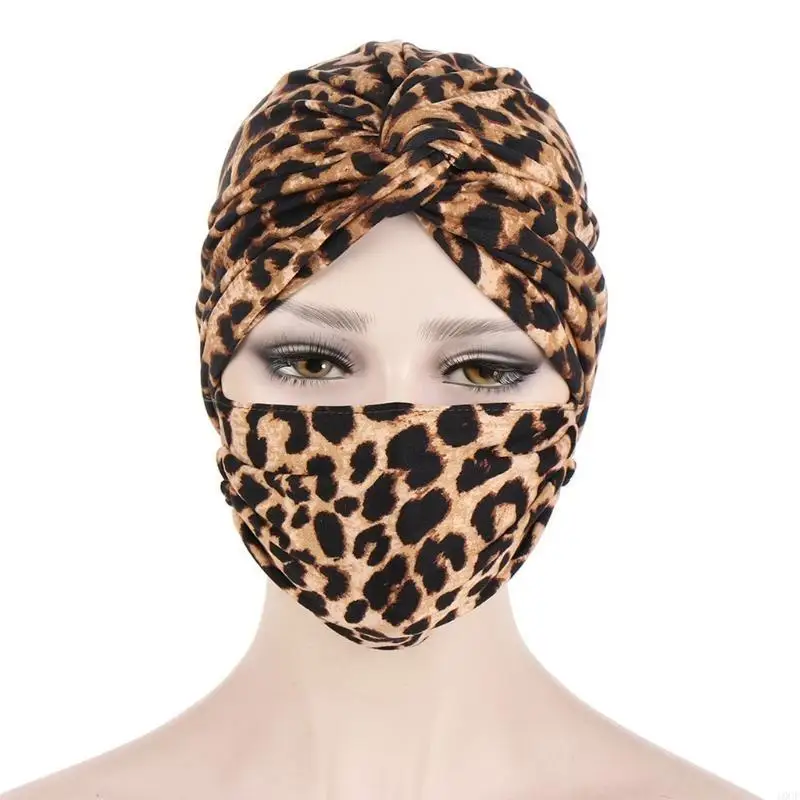 2x Stretch Turban Hat Muslim Twist Hood Mask Set Sleep Cap for Home for Sun Prot