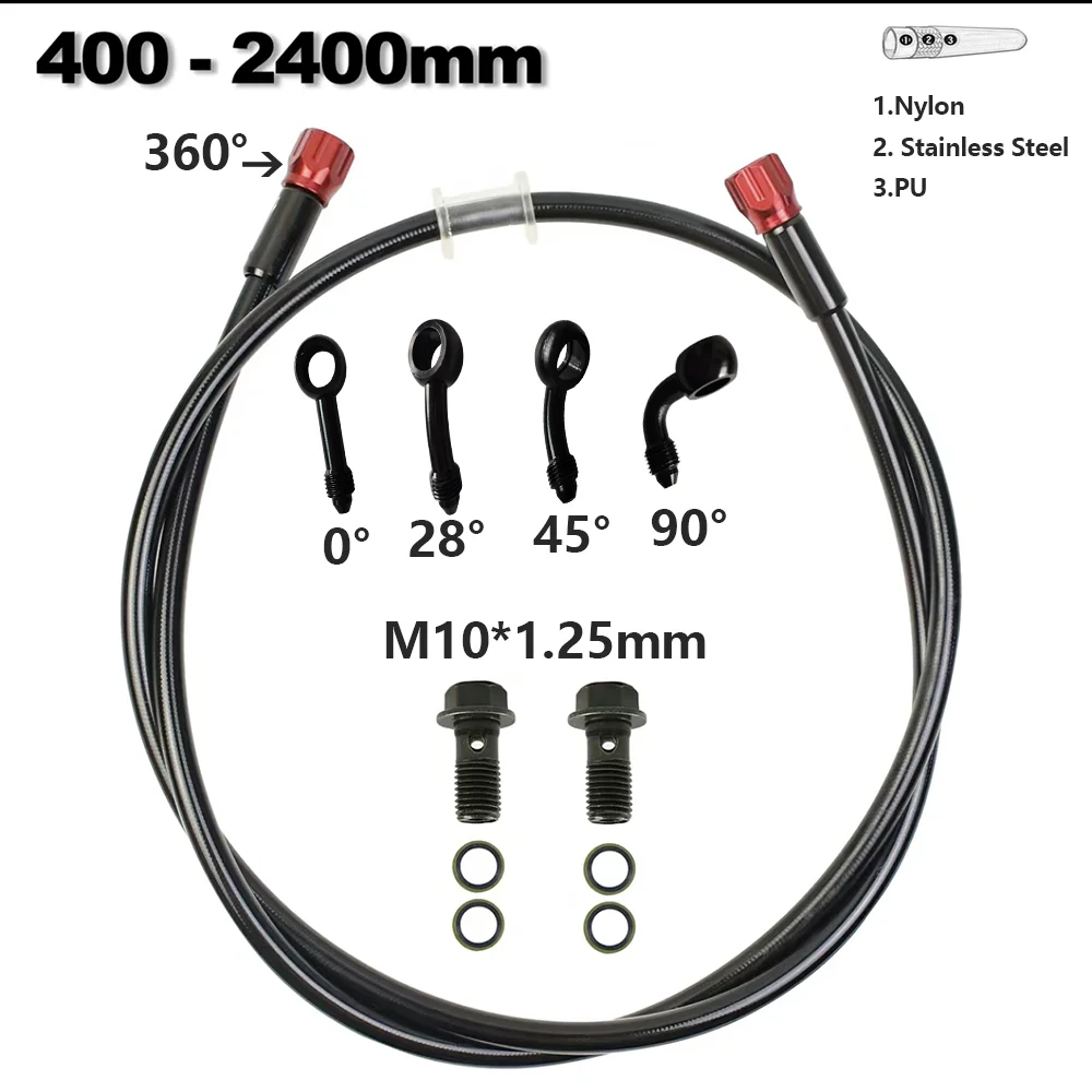 

AN3 Black Stainless Steel Braided Motorcycle Brake Hose Line Oil Pipe Clutch Tube with 360° Rotatable Banjo M10 40-240cm