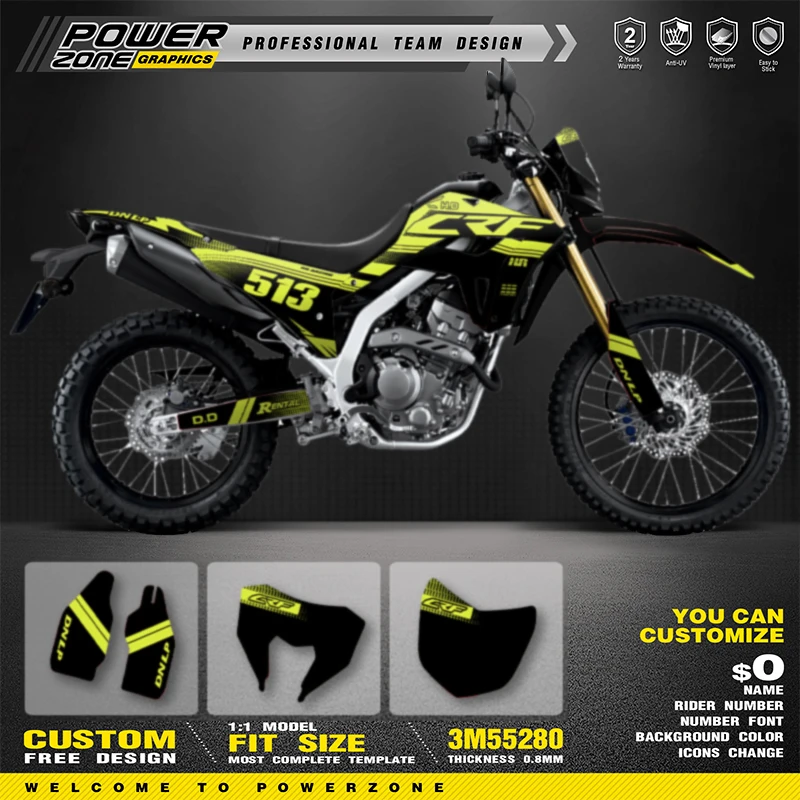 

PowerZone Custom Team Graphics Backgrounds Number Name Decals Stickers Kit For HONDA CRF300L 2021 Stickers customized 015
