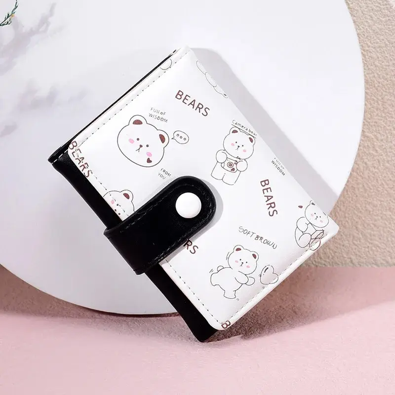 Cute Mini Women Wallet Bear PU Leather Credit Card Holder Wallets Money Bag Female Girl Coin Pouch Tri-fold Cartoon Short Vallet