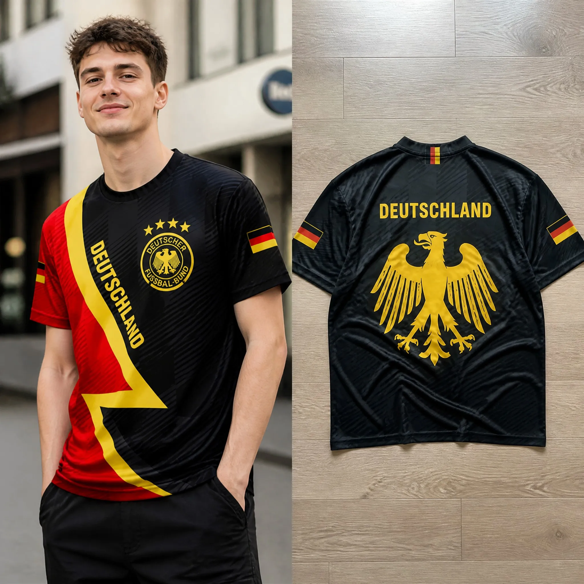 Street Fashion Germany - T-Shirt da Uomo Germania con Collo