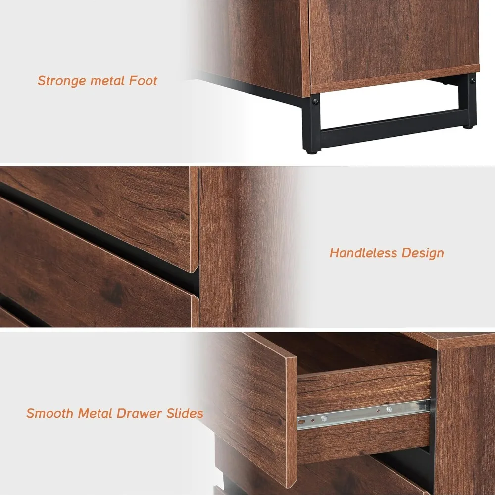 Cômoda moderna de madeira com 3 gavetas e base de metal para armazenamento de quarto e armário